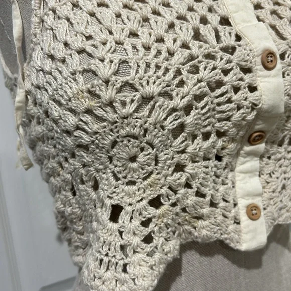 Zara Top Size Small Womens Cream Boho Crochet Cropped Festival Coastal Cotton - Picture 3 of 7